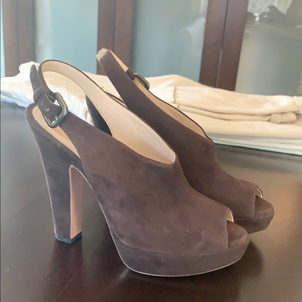 Authentic Prada brown suede heels size 6